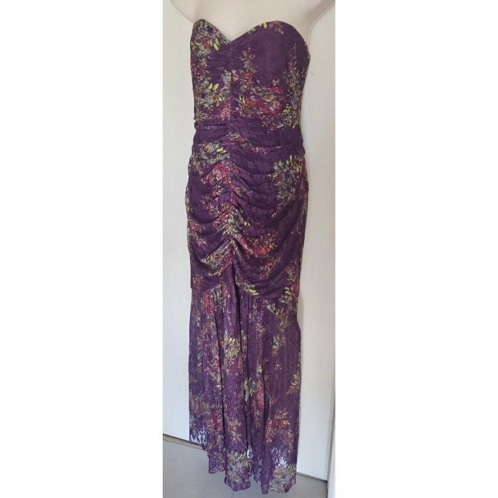 NEW LAUNDRY BY SHELLI SEGAL PURPLE FLORAL LACE RUCHED DRESS SZ 10